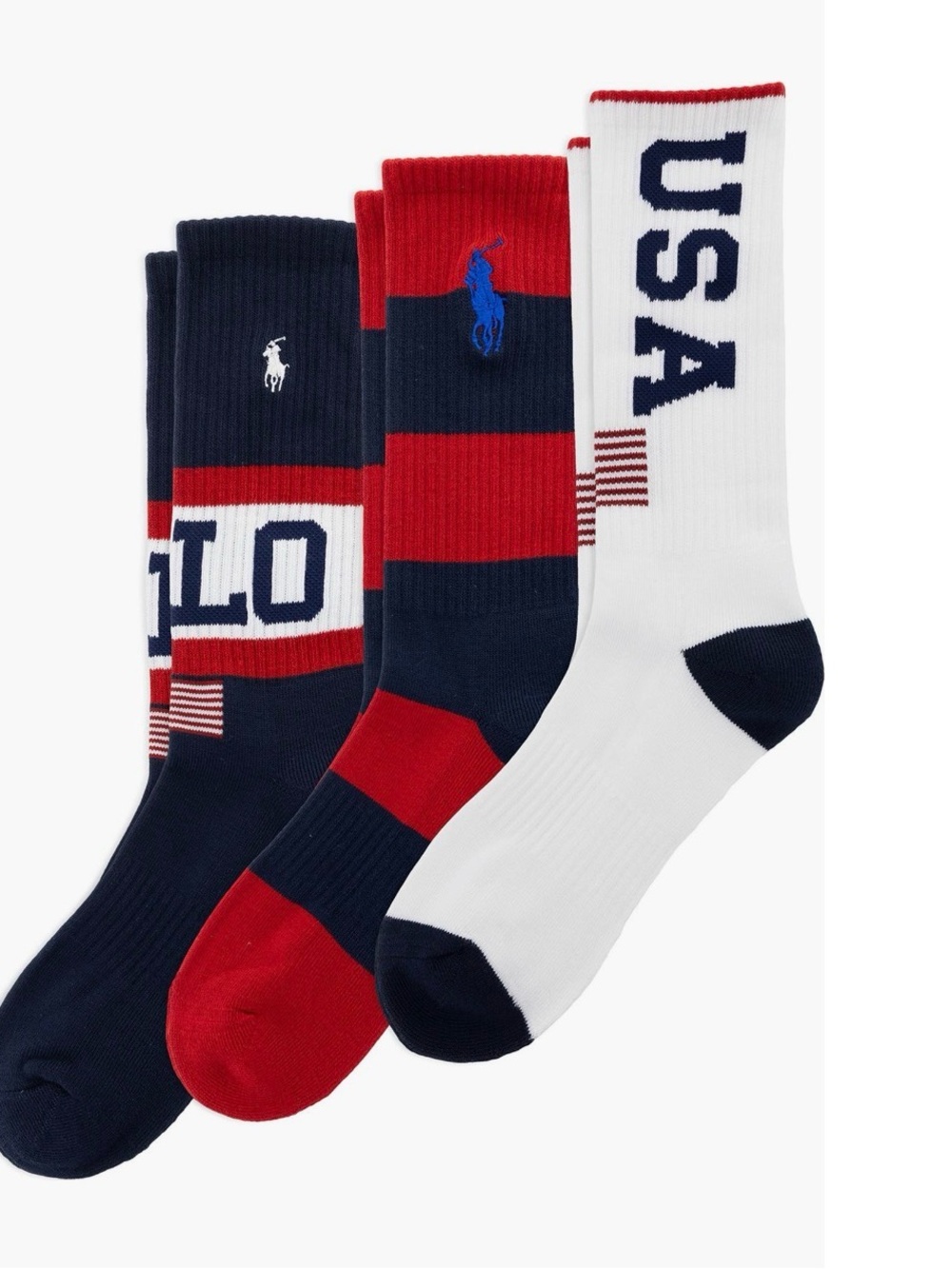 Polo Ralph Lauren Men’s 3-Pack USA Stadium Crew Socks Navy Large 6–12.5
